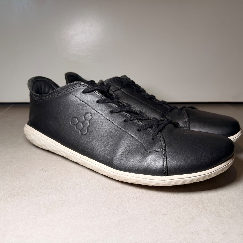 Vivobarefoot Geo Court 3 Shoes Mens 15 EU 49 Black Calf Leather Minimal‎ Natural